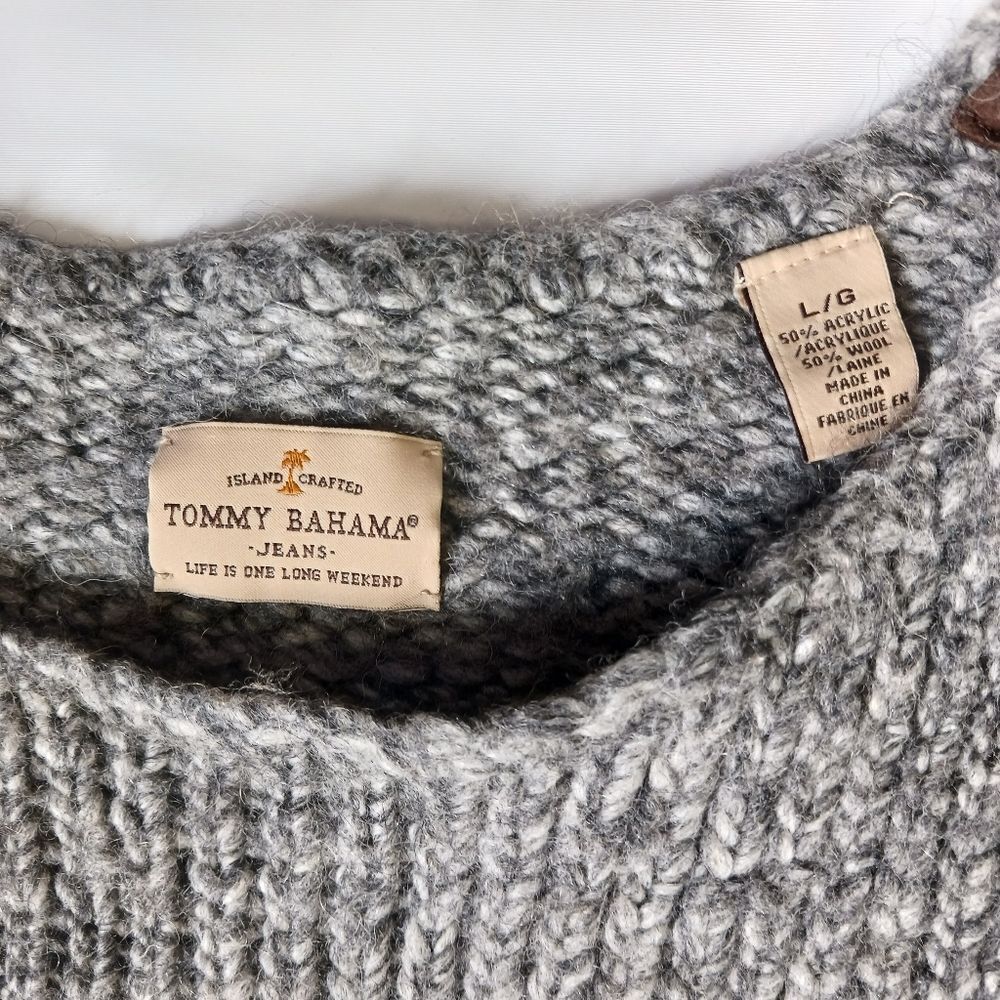 TOMMY BAHAMA Wool Sweater Fisherman Winter Heathered Gray Size L - Picture 3 of 7
